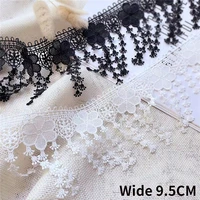 9 5cm wide white black polyester lace fabric embroidered flowers fringed ribbon dress clothing diy crafts sewing tassel decor