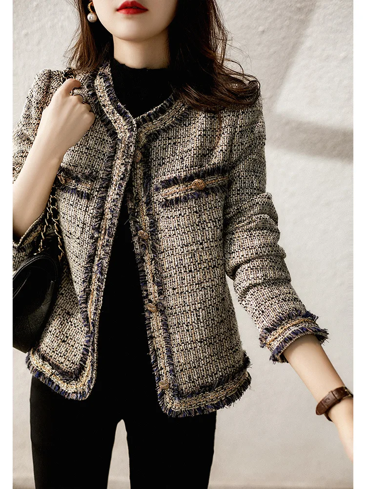 2022 Women Fashion Daily Spring and Autumn New Fashionable Niche Fantasy Color Yarn Tweed with Wool Suit Jacket Women's Clothing