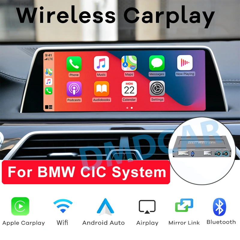 

For BMW E60 E70 E71 E84 F01 F02 F07 F10 F11 F25 F26 F30 CIC System Wireless CarPlay Android Auto Decoder Interface Box