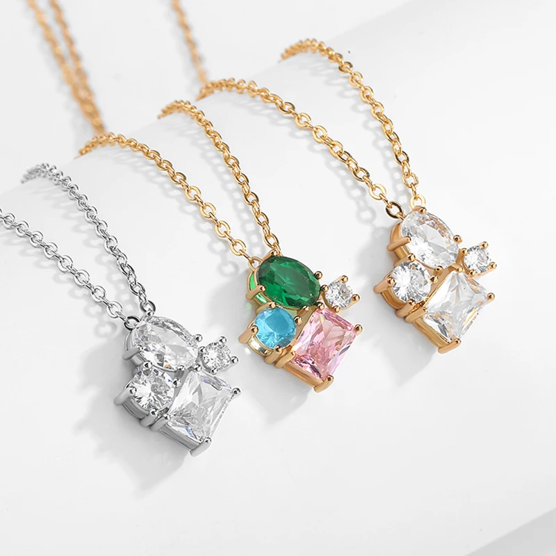 

Trendy Oval Shape Cubic Zirconia Pendant Necklaces Crystal Chain Necklace for Women Girls Birthday Party Hot Sale Jewelry