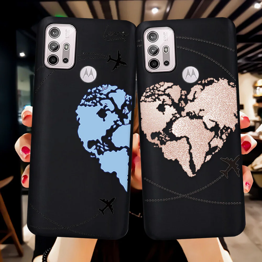 

love heart World Map Case for Moto G10 G50 5G E6Plus G30 E6s 2020 G8 Play G9 G7 Power EU One Action G9Plus G60 G60S E40 Cover