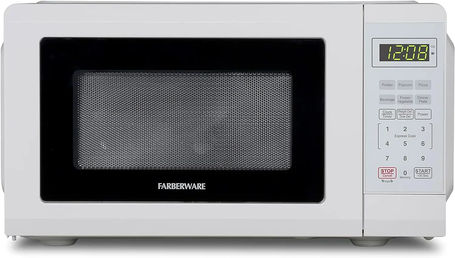 

Compact Countertop Microwave Oven 0.7 Cu. Ft. 700-Watt with LED Lighting, Child Lock, Easy Clean Grey Interior, White