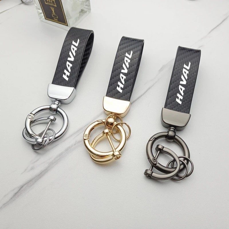 

High-Grade Car Keychain Ring Carbon Fiber Metal Keychain Horseshoe Buckle for haval f7 h6 f7x h2 h3 h5 h7 h8 h9 m4