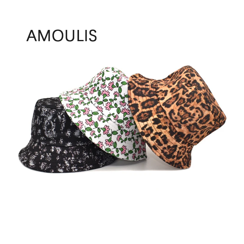 

AMOULIS Summer Bucket Hat for Women and Men Fashion Print Sun Hat Casual Sun Protection Foldable Fisherman Hat Double-sided-wear
