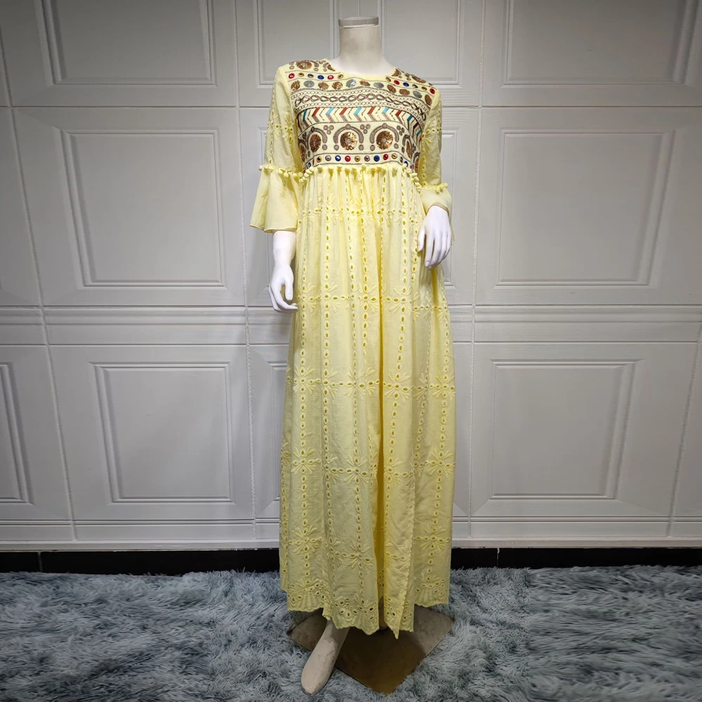 Abaya Dubai 2023 For Ramadan Muslim Fashion Women Elegant Cotton Ruffle Dress Turkish Islamic Clothing Loose Big Boubou Kaftans