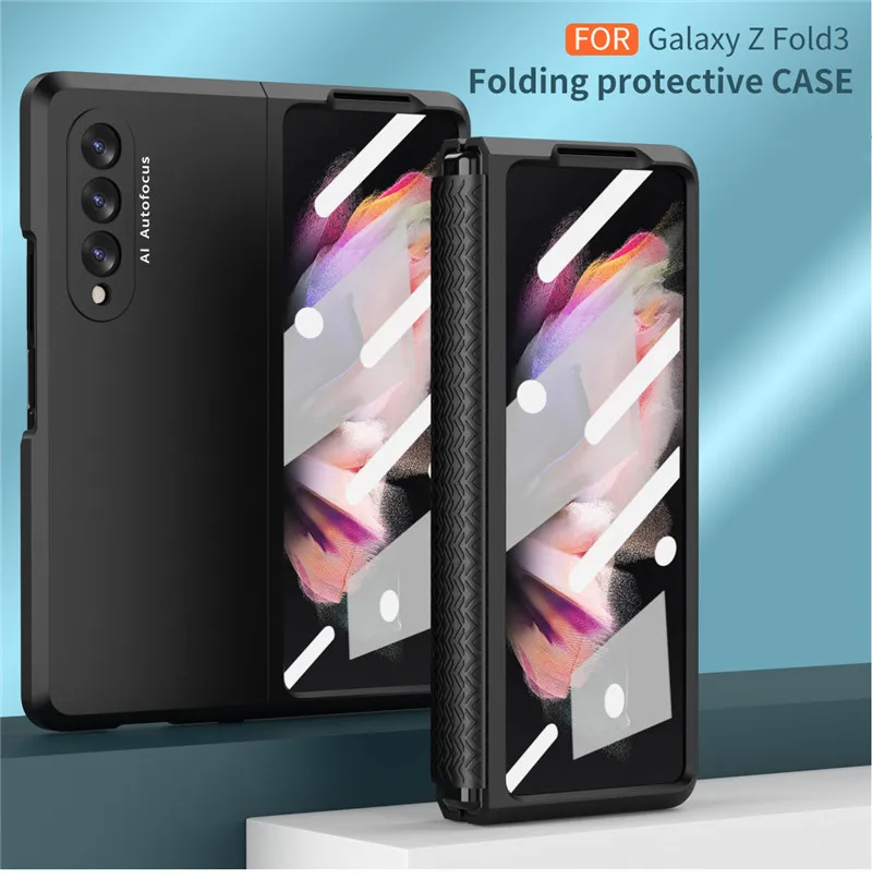 

Hinge Soft Coverage Full Body Case for Samsung Galaxy Z Fold 4 3 2 with Front Screen Glass for Fold3 Armor Anti-Knock Slim Cover