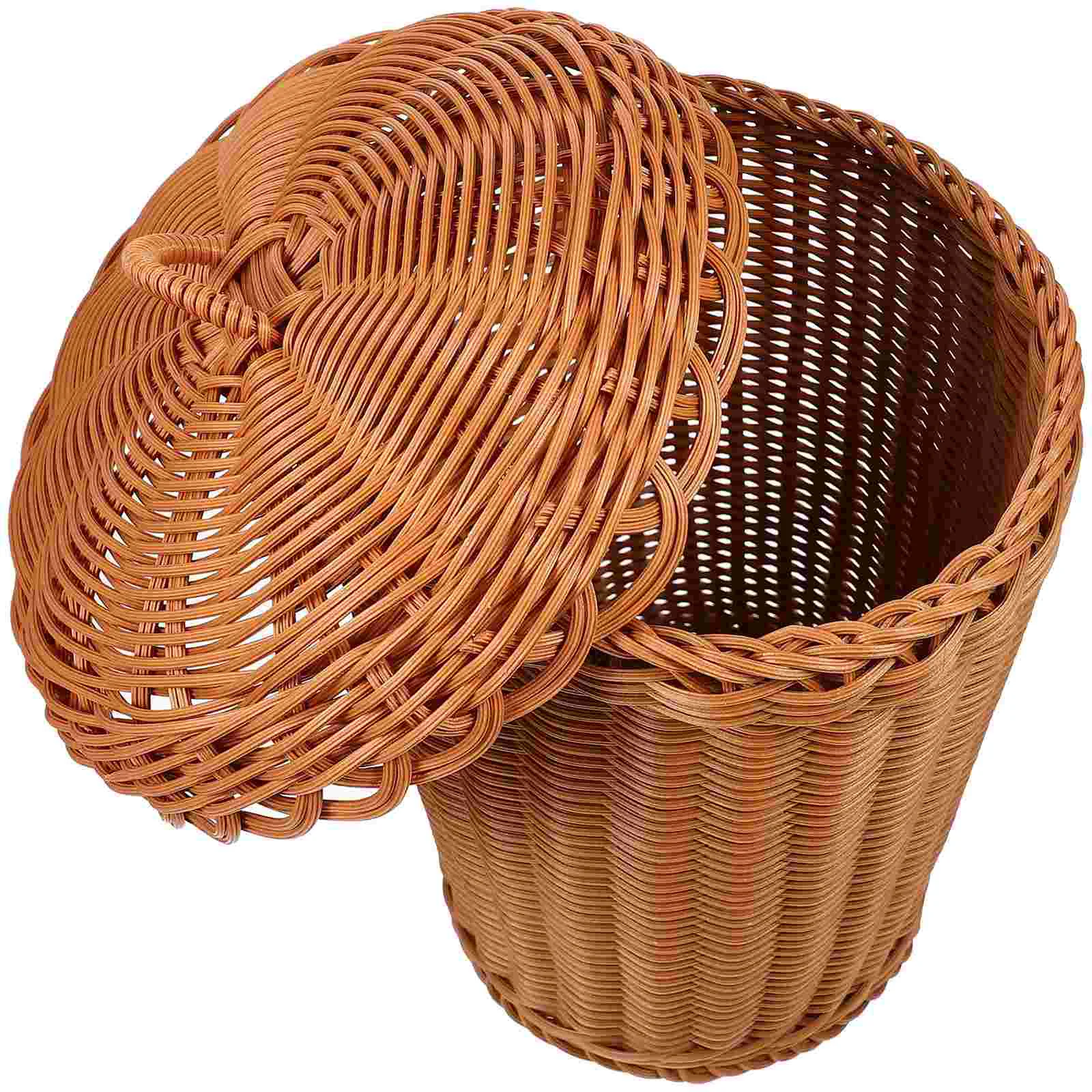 

Woven Trash Can Baskets Lids Decorative Storage Handmade Living Room Imitation Rattan Weaving Sundries Office Garbage collector
