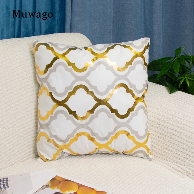 

Muwago Luxury Decorative Gold Foil Printed Cushion Square Cozy Bedroom Soft Short Plush Throw Pillow Home Decor Pillow Case