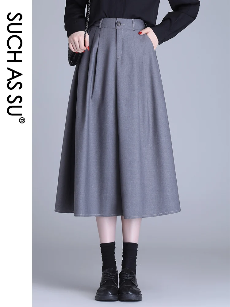 Женская плиссированная юбка-трапеция черная серая саржевая юбка средней длины с