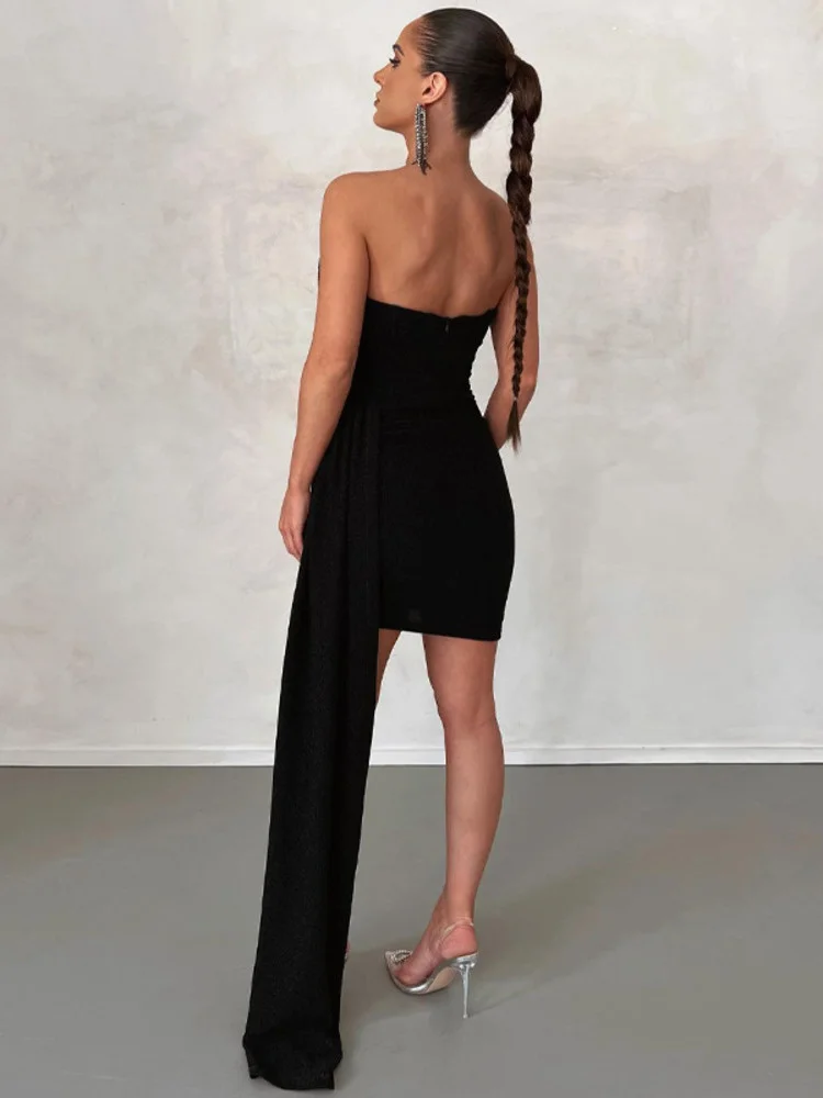 

2023Elegant casual slim sexy dress,Elegant Strapless Lace-up Mini Dress For Women Robe New Off-shoulder Sleeveless Ruched Party
