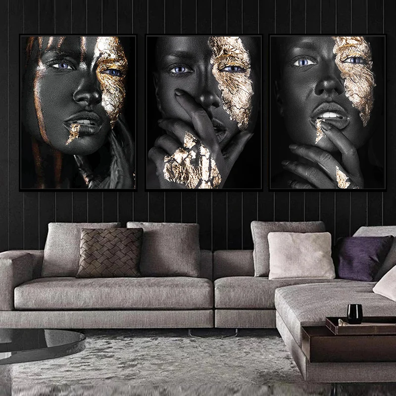 Художественные печатные плакаты африканские черные и золотые фотообои