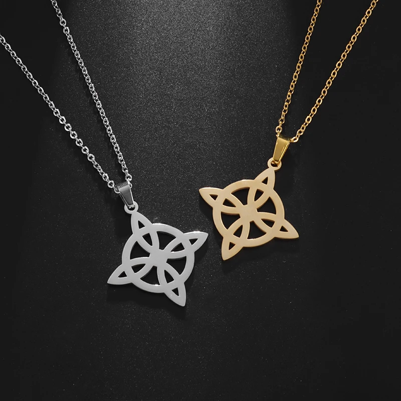 Ожерелье из нержавеющей стали с узелком ведьмы длинная цепочка четырехлистным