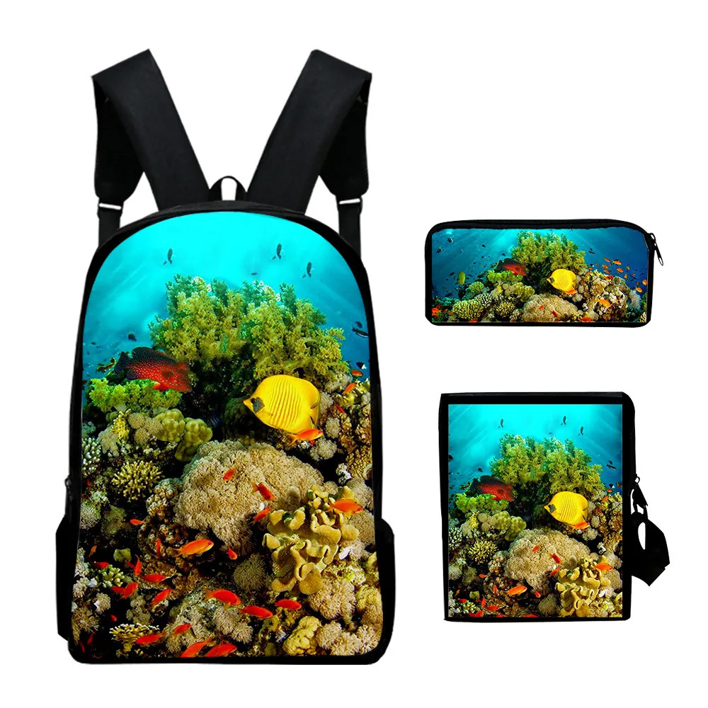 

Popular underwater world 3pcs/Set Backpack 3D Print School Student Bookbag Travel Laptop Daypack Shoulder Bag Pencil Case