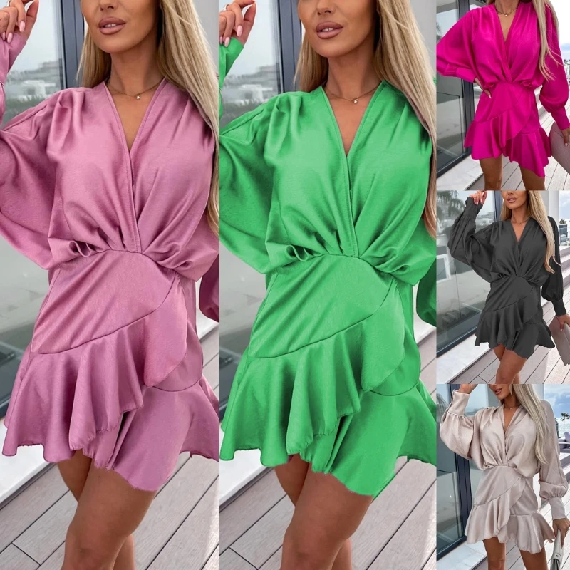 

Женское сексуальное платье, модное платье с длинным рукавом, женское мягкое Очаровательное платье с V-образным вырезом, 10CD