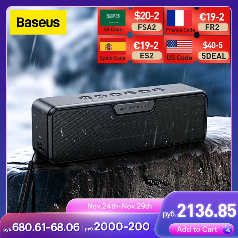  Baseus Bluetooth Speaker Outdoor IPX6 Waterproof Portable Wireless Speaker Dual-Driver Excellent Bass Quality Support 3 EQ Modes 