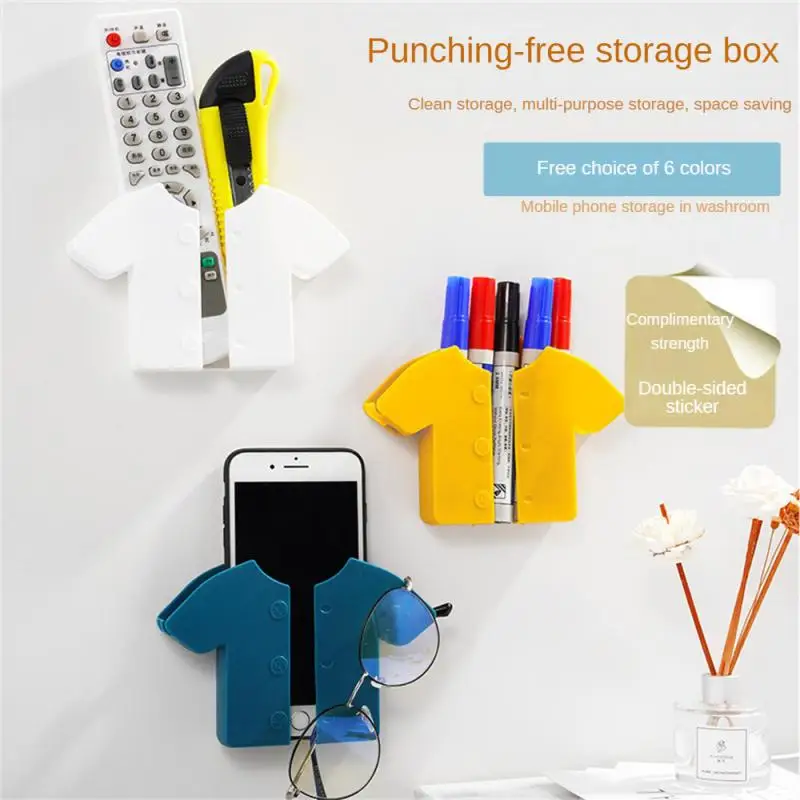 Punch Free Wall Mounted Organizer Storage Box Remote Control Mounted Mobile Phone Plug Wall Holder Charging Multifunction Hook