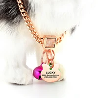 6mm rose gold color dog chain stainless steel for puppy kitty training walking cuban link durable clasp with personalized id tag