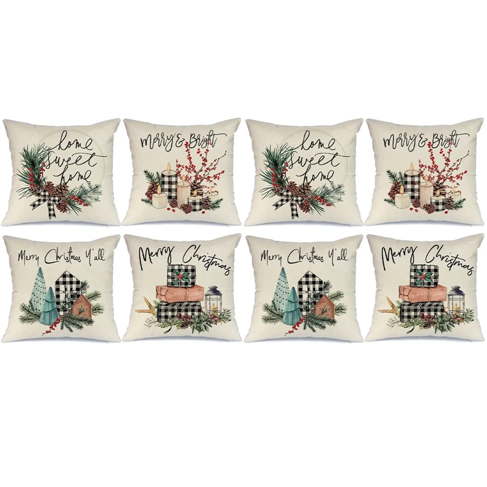 

8X Christmas Pillow Covers,Throw Pillows Farmhouse Christmas Decor For Home, Xmas Decorations Cushion Cases