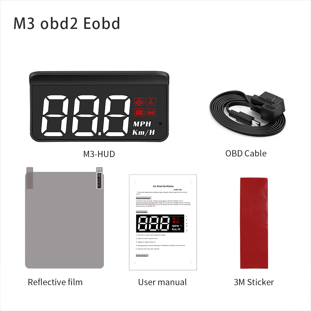 

Проектор HUD M3, автомобильный, проектор скорости, OBD2, отображение пробега топлива на борту компьютера