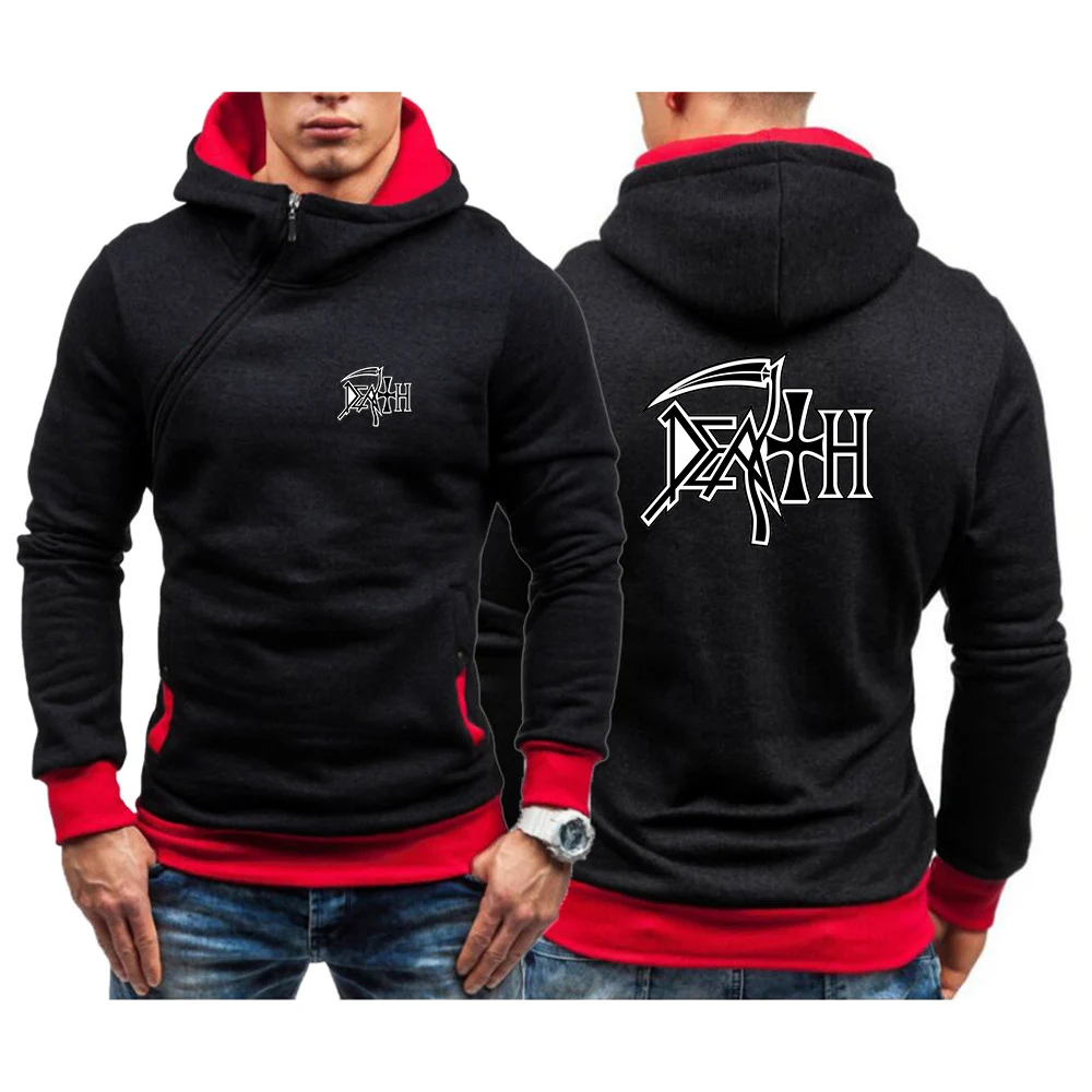

New Death Rock Band Heavy Metal Print Men's Hoodies Sweatshirts Slim Pullover Hoody Sweatshirt Male Diagonal Zipper Sweatshirt