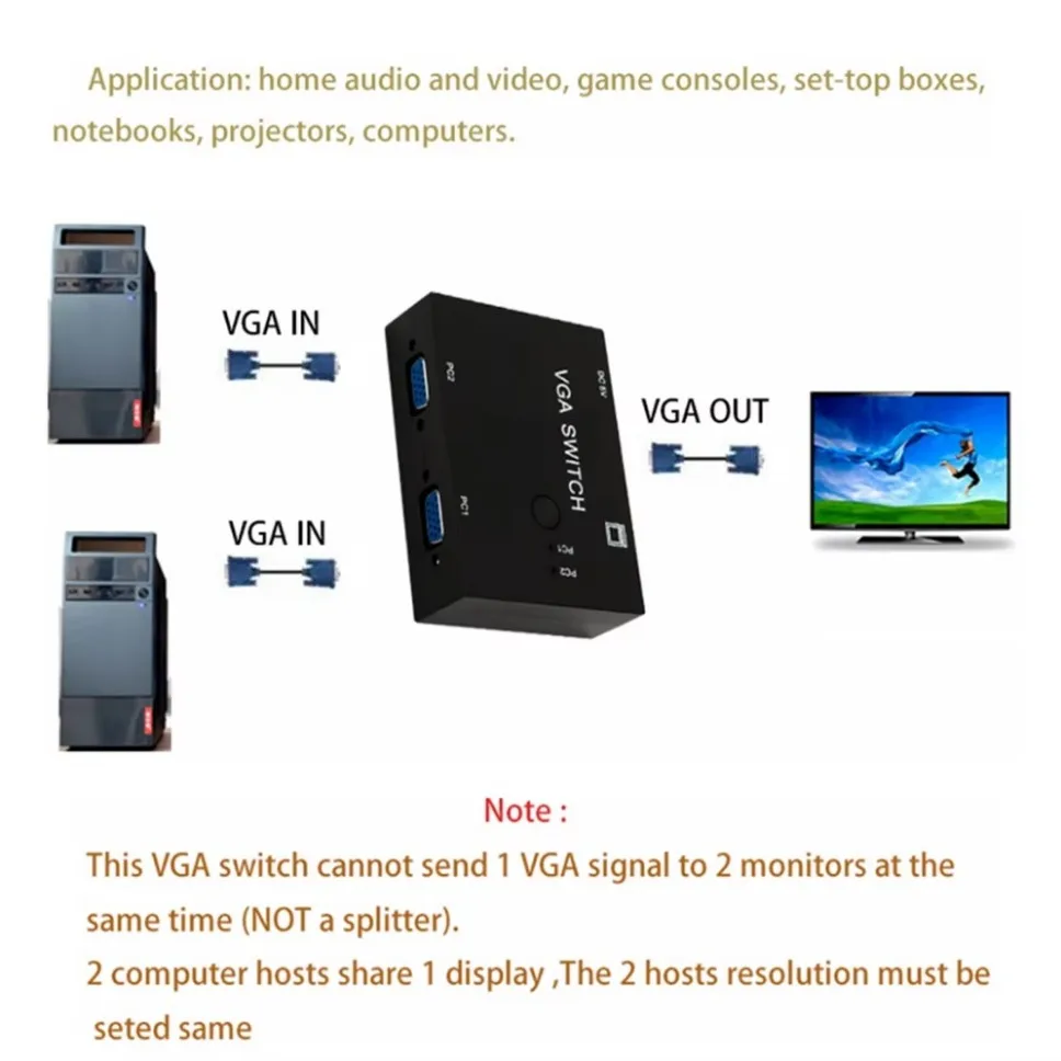 2 в 1 выход VGA-переключатель Видеоконвертер 2-портовый Кабель VGA KVM-переключатели