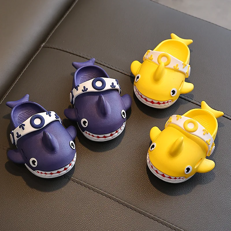 

Cute Shark Children's Slippers for Boys 2022 Summer Outdoor Wear Beach Fashion Non-slip Girls Outdoor Water Sandals Solid Yellow