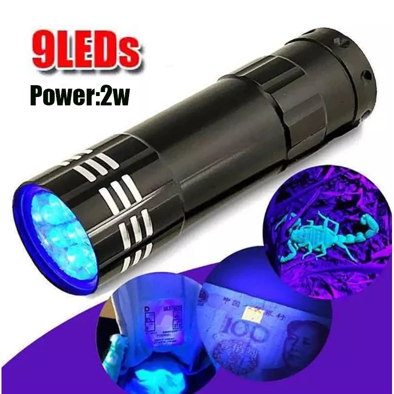 

Суперминиатюрный алюминиевый Ультрафиолетовый светодиодный фонарик с 9 светодиодами, фонарик, лампа, черная ультрафиолетосветильник ламп...