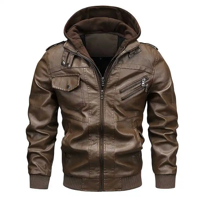 

Spring Autumn Brand Hooded Mens Leather Jacket Motorcycle Vintage Coats Casual PU Zipper Biker Jackets Men Leather Clothing