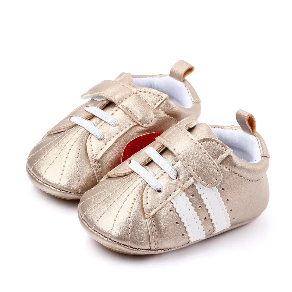 

2022 New Spring 0-18M Infant Baby Girl Boy Shoes PU Sneaker Toddler Two Striped Shoes Newborn Brand Casual Little Kids