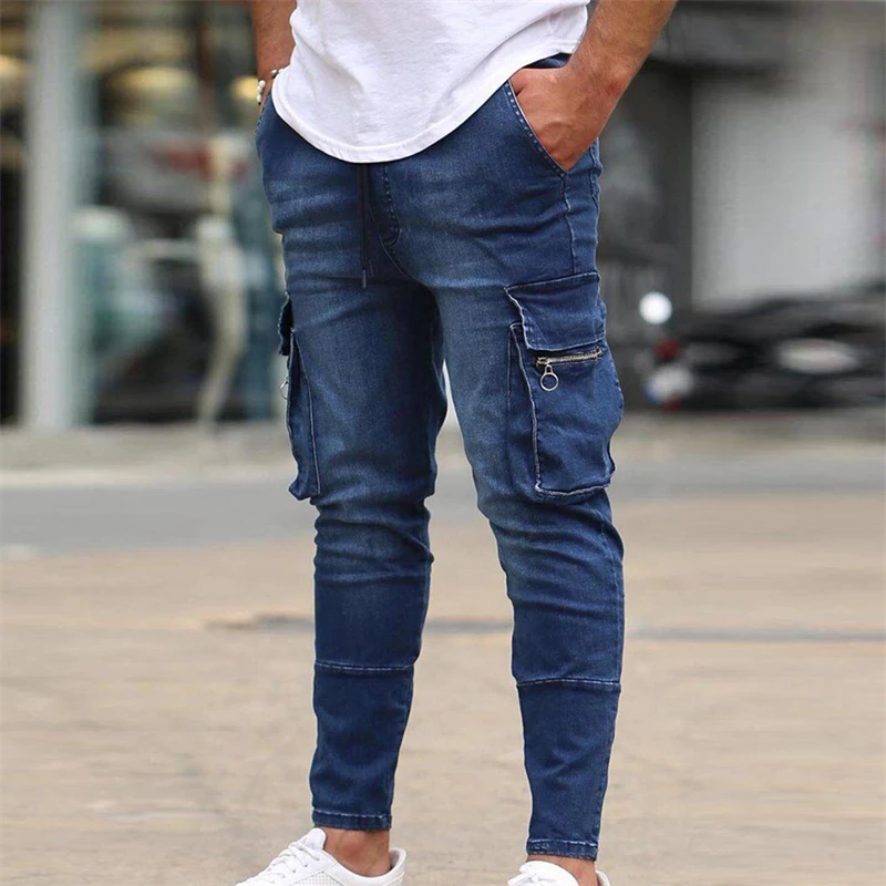

2023 New Men's Slim Fit Stretch Jeans Casual Fashion Multi Pocket Denim Trousers Everyday Men's Jeans Street Work Hip Hop Pants