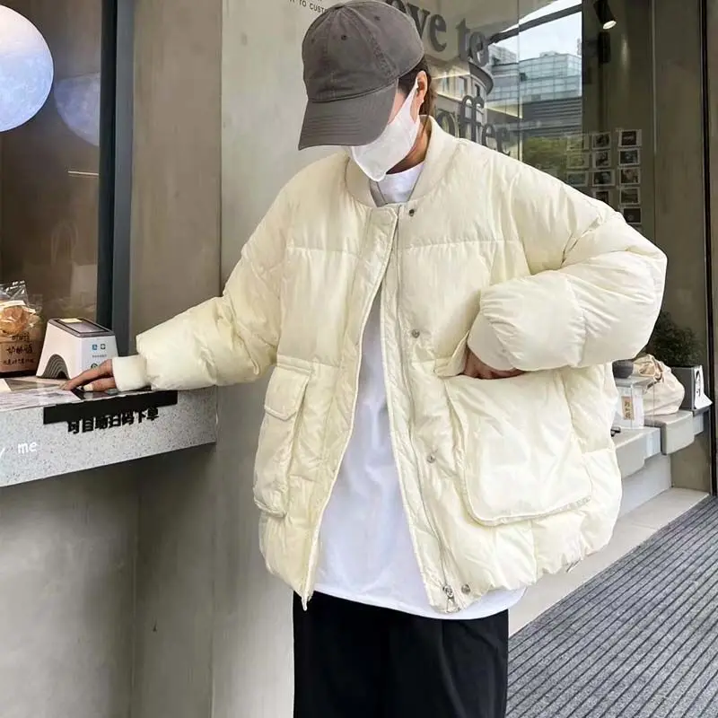 

Women Down Jacket Winter Autumn Thick Baseball Collar Warmth White Duck Down Fashion Chic Casual Short Coats Overwear C22