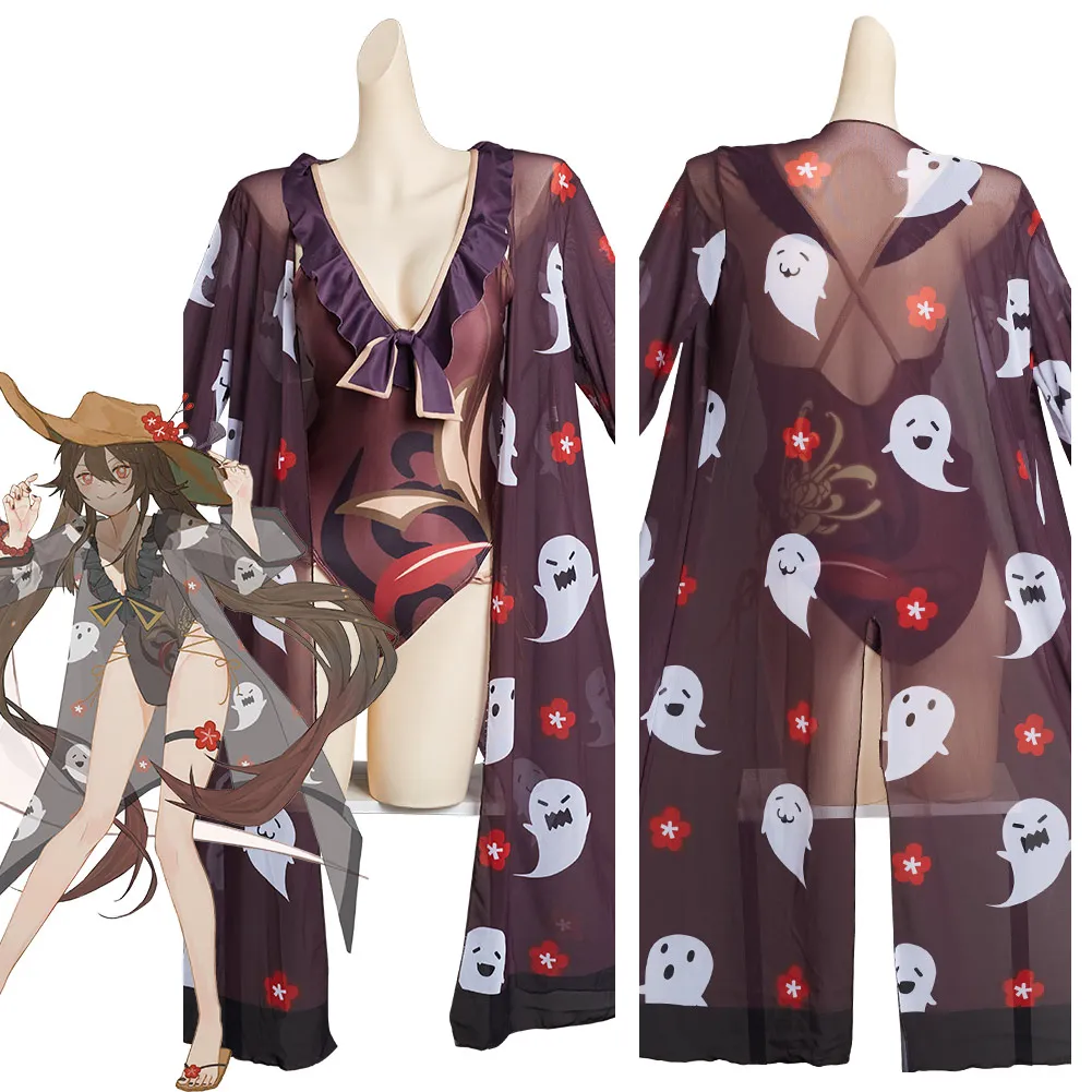 

Genshin Impact Hu Tao Cosplay Costume Swimwear Cloak Outfits Halloween Carnival Suit