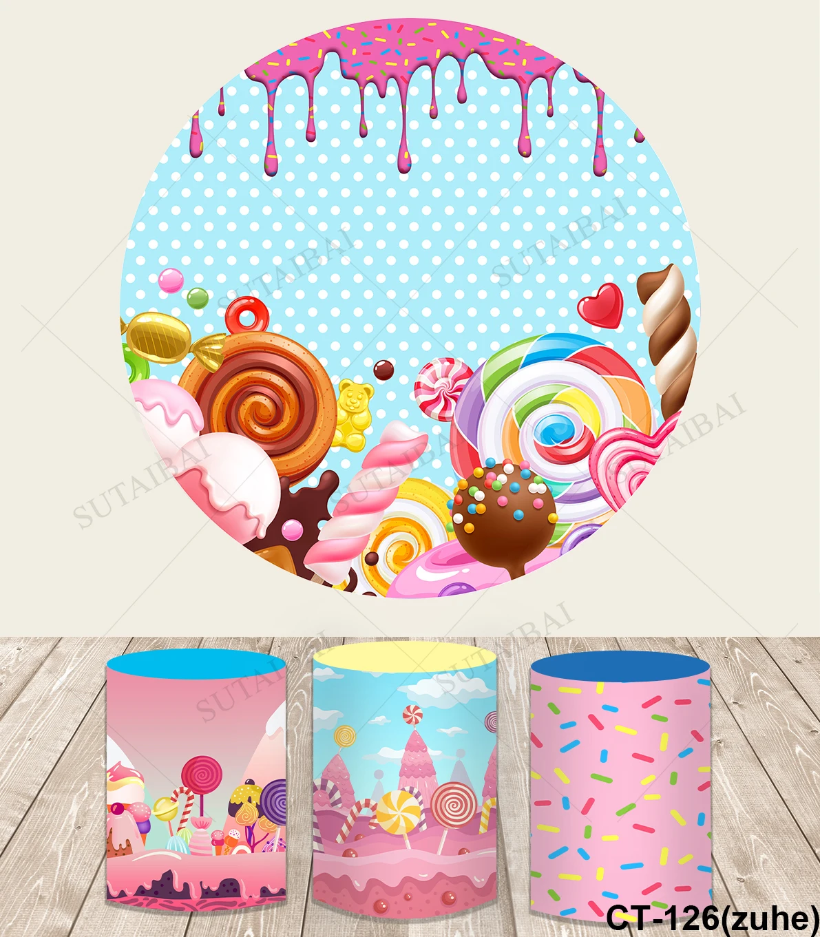 Colorful Delicious Candy House Round Photography Background Sweet Theme Girl Dreamy Happy Sweet Photocall Vinyl Cloth Photo Prop
