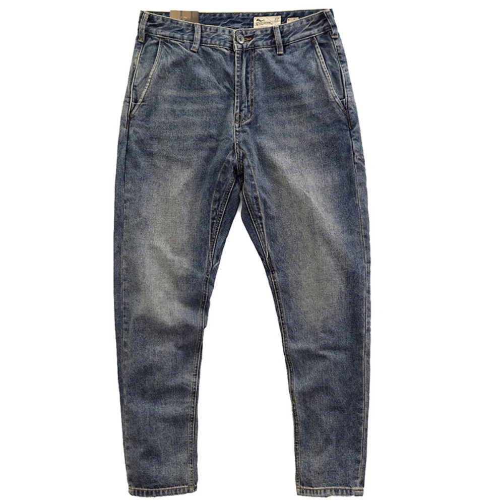 Autumn pants men's Amikaji leisure tooling American retro light-colored washed slim jeans