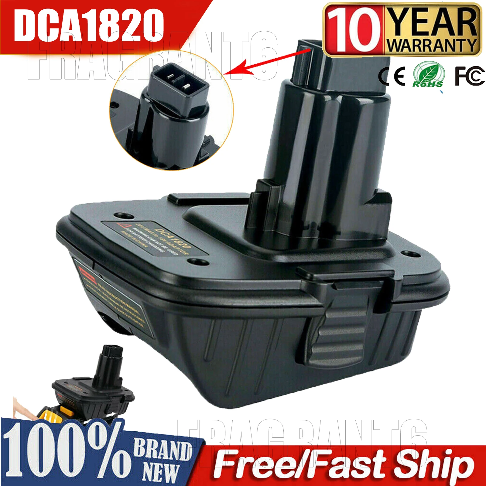 Battery Adapter DCA1820 for Dewalt 18V Tools Convert Dewalt 20V Lithium Battery for DC9096 DE9098 DE9096 with USB Black