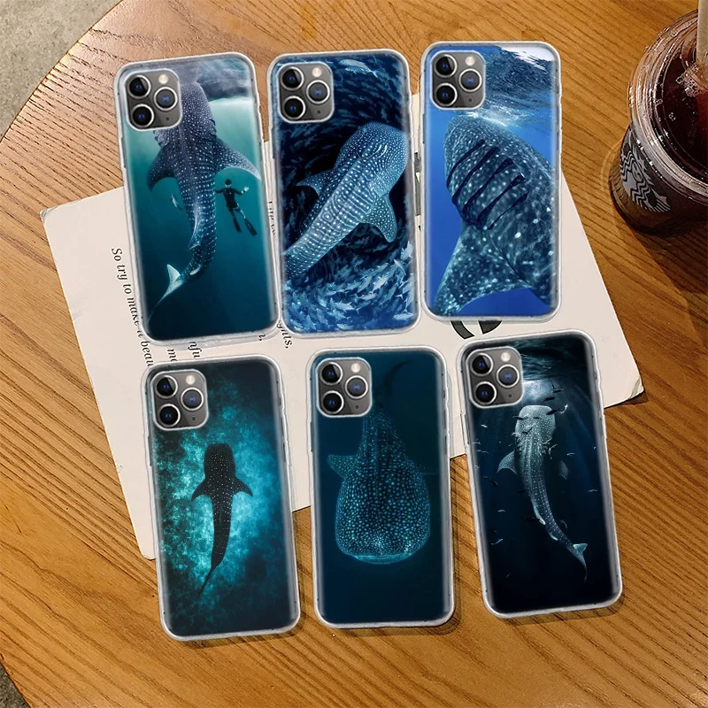 Ocean Whale Shark Swimming Phone Case For Iphone 14 13 15 16 Pro Max Plus Apple 11 12 Mini X XS XR Clear Cover Shell Coque S