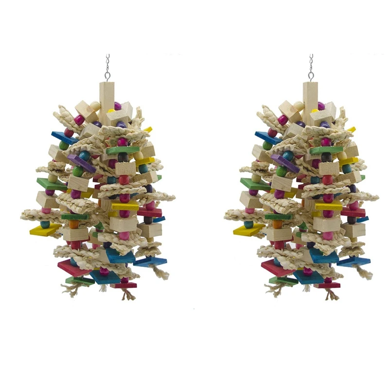 

4X Large Parrot Chewing Toy - Bird Parrot Blocks Knots Tearing Toy Bird Cage Bite Toy For African Grey Macaws Cockatoos