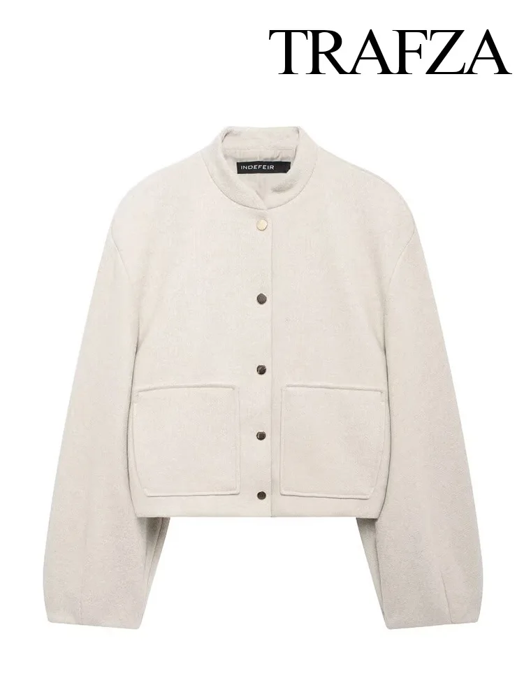 TRAFZA осень-зима женская однотонная короткая куртка-бомбер на пуговицах с