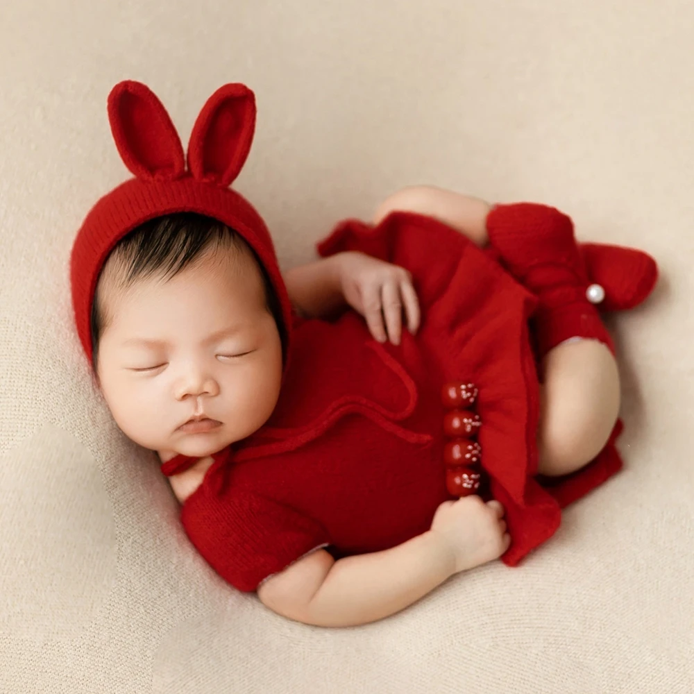 

Rabbit Newborn Photography Dresses Bunny Baby Photoshoot Outfit Animal Knitted Newborn Boy Clothes Baby Photography Accessories