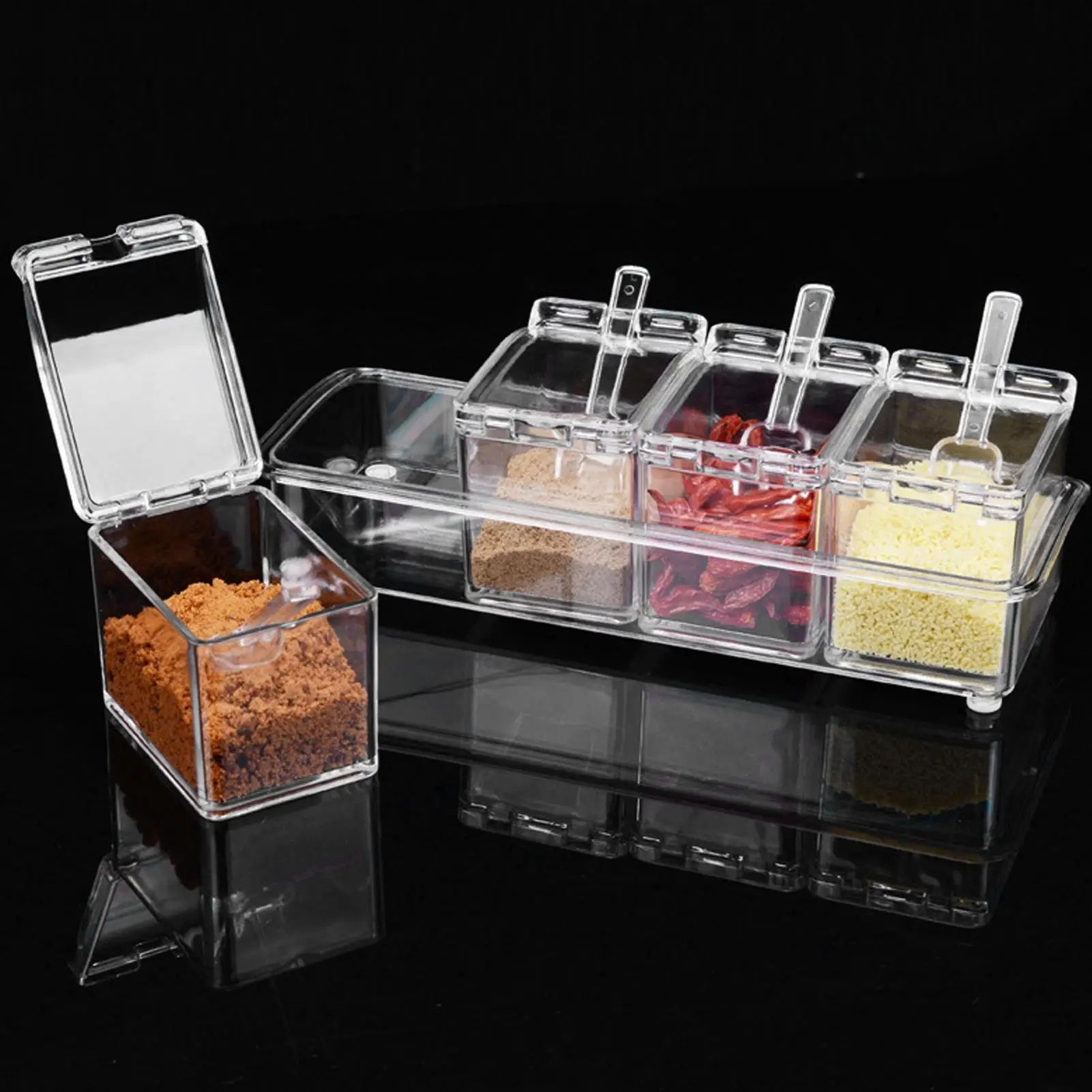 Банка для приправ с 4 отделениями — стильная кухонная коробка хранения