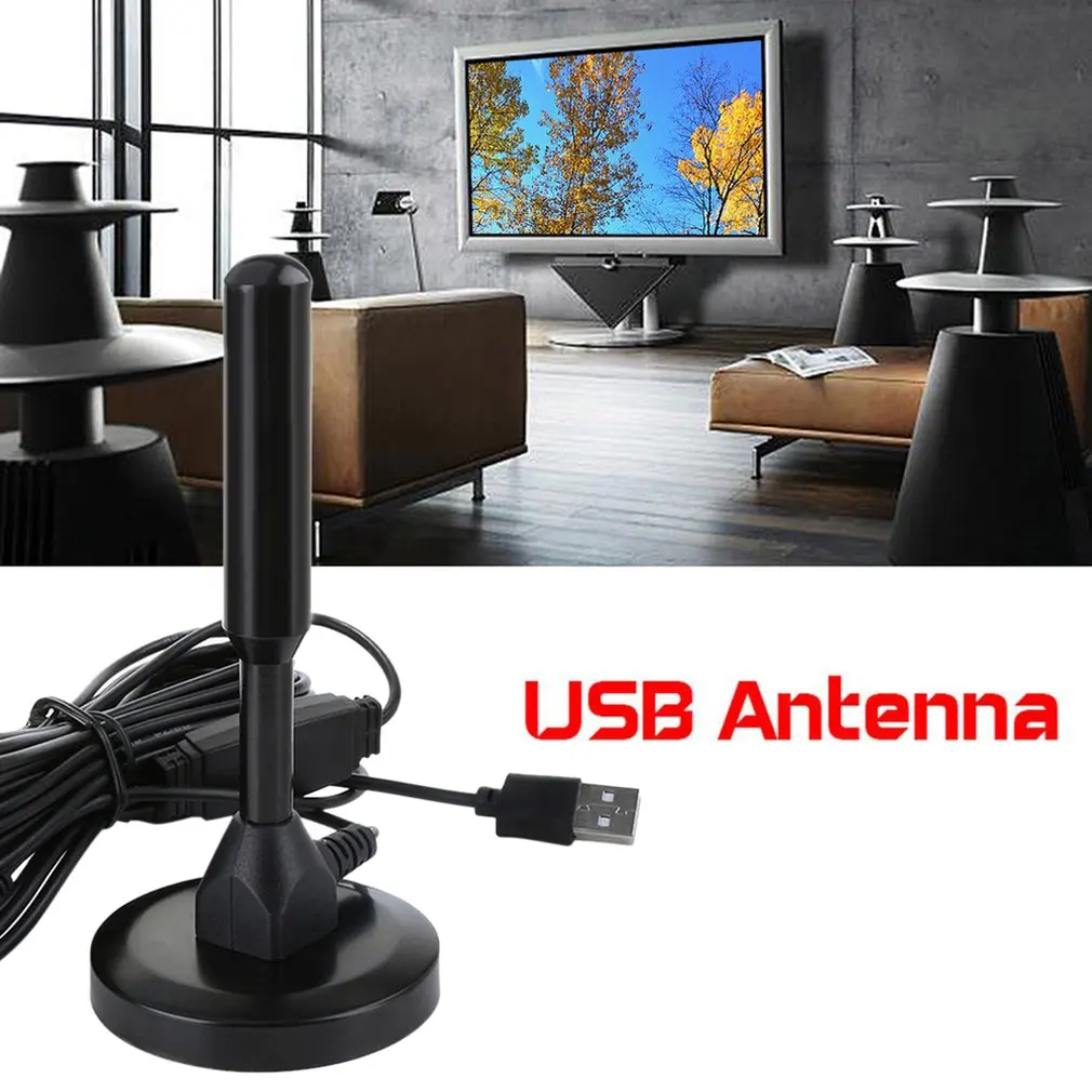 Комнатная телевизионная антенна DVB-T HD для помещений черная с USB-усилителем