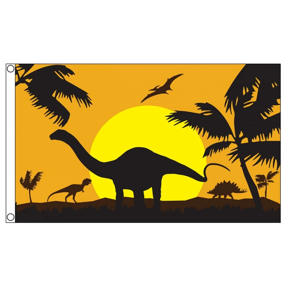 

Dinosaur Silhouette Flag House Indoor Outdoor Decoration Sunset Trees Animal Flags Banners Double Stitched with Brass Grommets