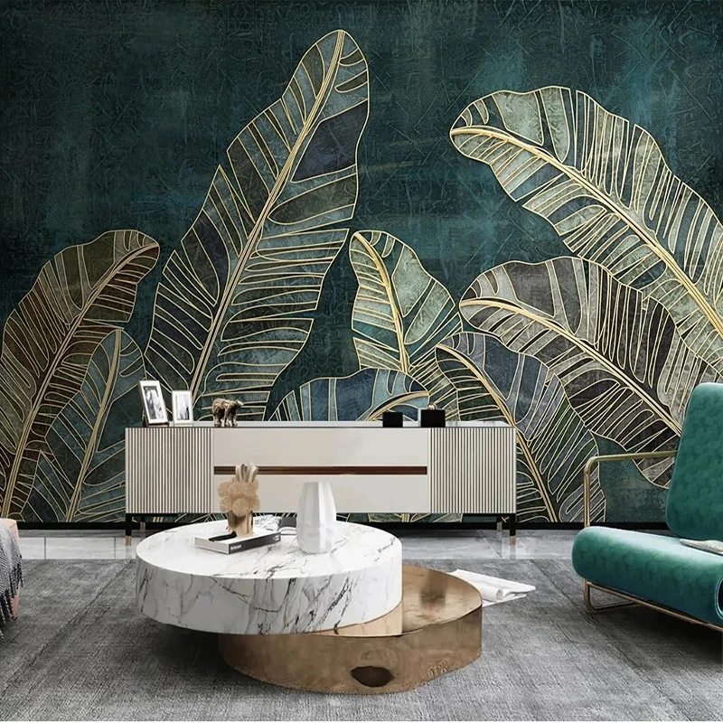 

Custom 3D Mural Wallpaper Light Luxury Tropical Plant Leaf Relief Carving TV Sofa Background Wall Papel De Parede Tapety Fresco