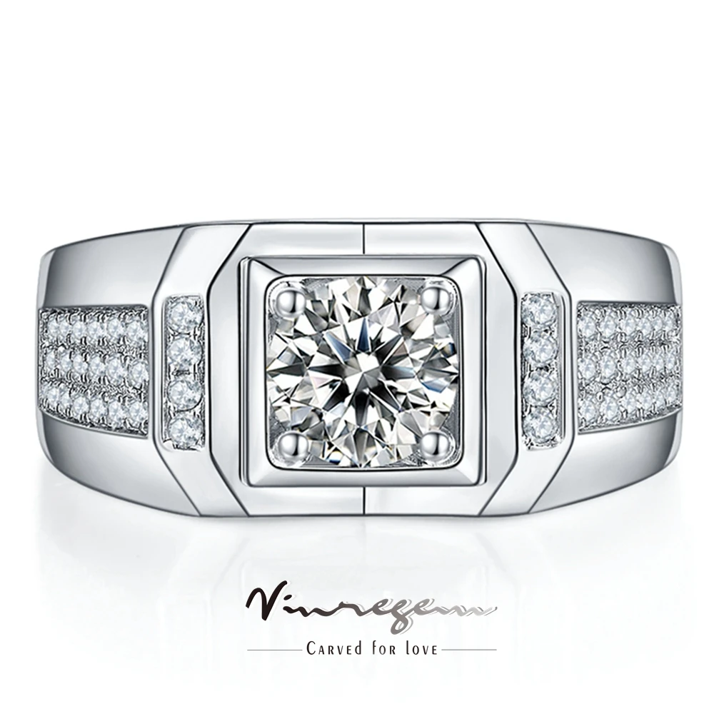

Vinregem 925 пробы Серебряное Сверкающее VVS1 6,5 мм 1CT D бриллиантовое кольцо для мужчин и женщин подарок изысканные ювелирные изделия