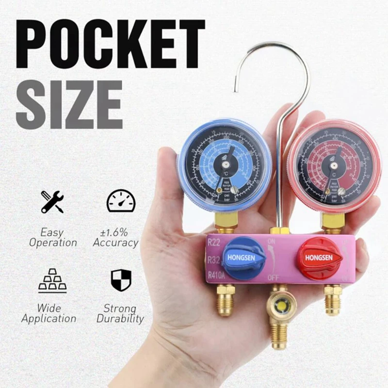

HS-M02 Air dual meter set Conditioning Pressure Manifold Gauge Hose Hook Kit for R410A R32 R22 Refrigerant Fluoridation
