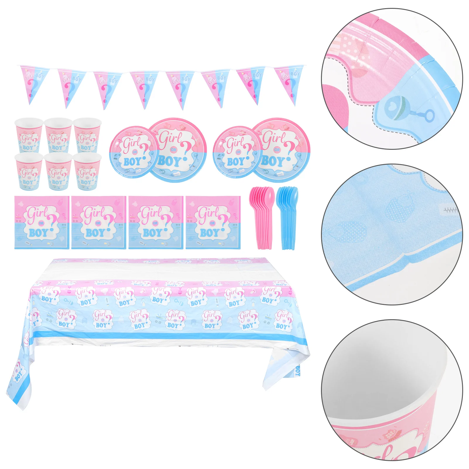 

1 Set Gender Reveal Party Tableware Boy or Girl Tablecloth Banner Adornment