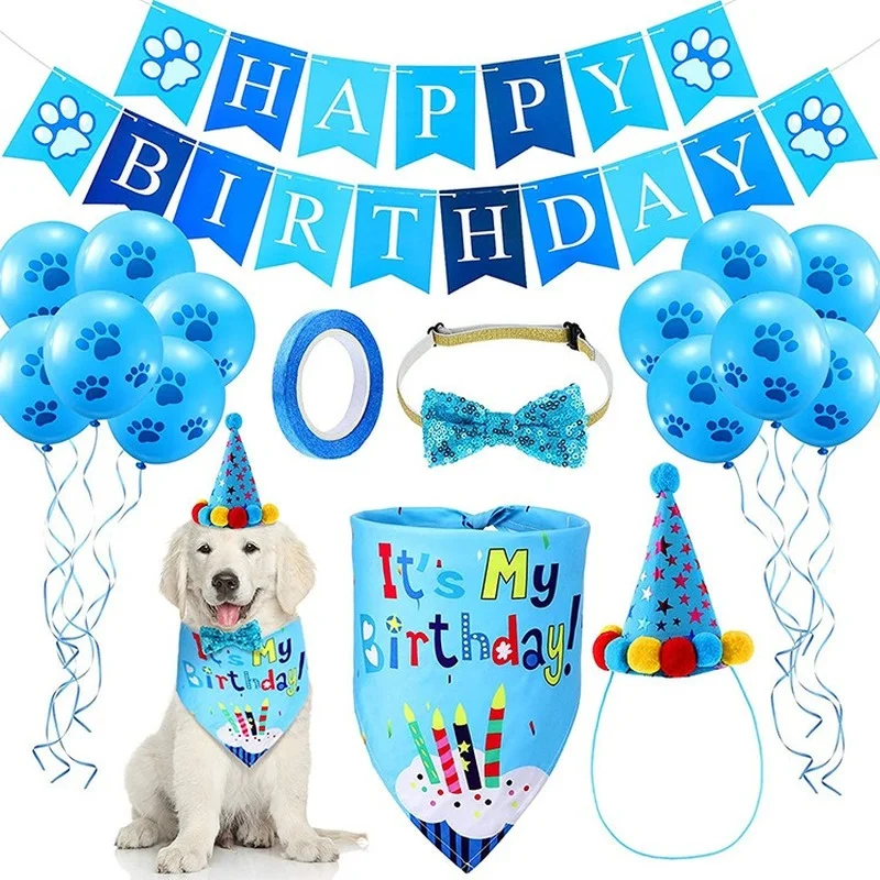 

Party Accessories Pet Pull Birthday Hat Saliva Banner Tie Balloon Birthday Bow Pet Paw Dog Flag Props Towel Pet