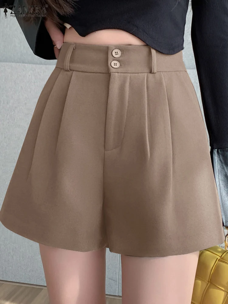 Шорты ZANZEA женские оверсайз элегантные однотонные офисные штаны с завышенной