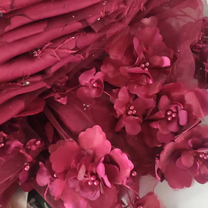 Свадебное платье сетчатая кружевная ткань с объемными бусинами и цветами 2021 | Дом