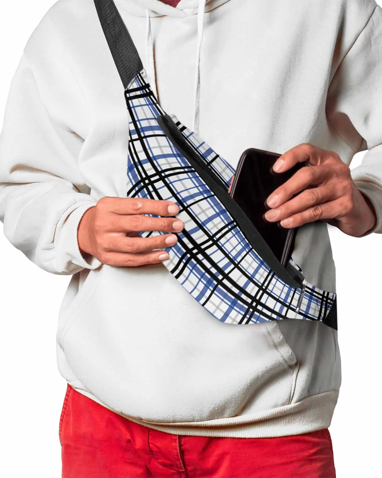 Поясная Сумка в черную синюю и серую полоску для мужчин женщин забавная сумочка